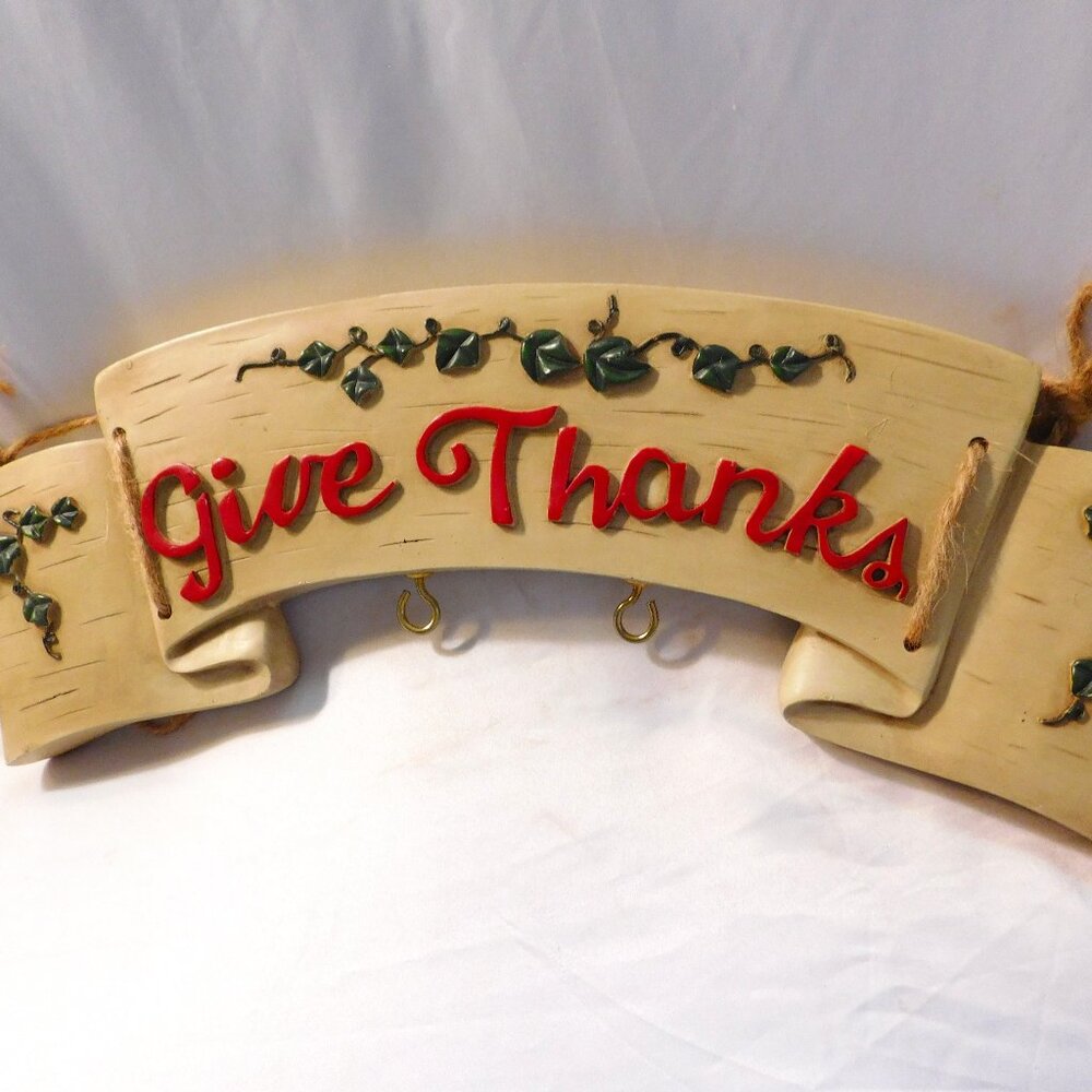 Peace on Earth/Give Thanks Wood Curved Double Sided Sign with Hooks